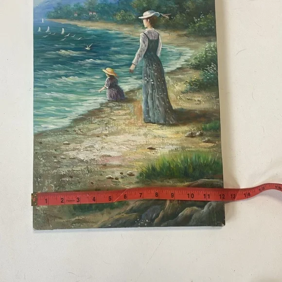 original oil painting signed B.Poulson artwork mother daughter beach - Picture 6 of 8